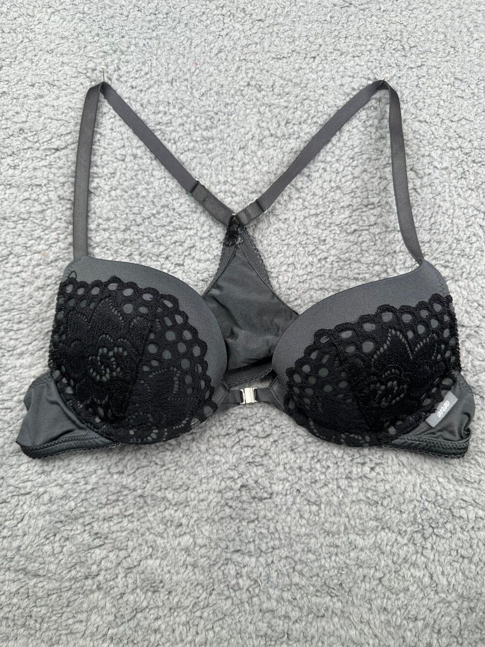Aerie padded racerback bra 32a gray black lace